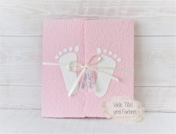 Taufkarte Füsschen weiss auf rosa