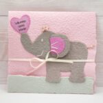 Babykarte Elefant rosa aus handgeschöpftem Papier