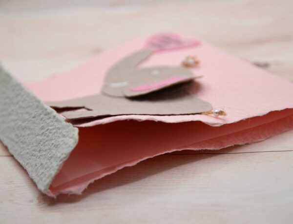 Karte Elefant rosa aus handgeschöpftem Papier