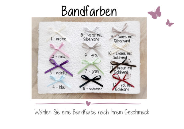 Suchen Sie sich anhand dieser Farbmusterkarte eine Bandfarbe aus