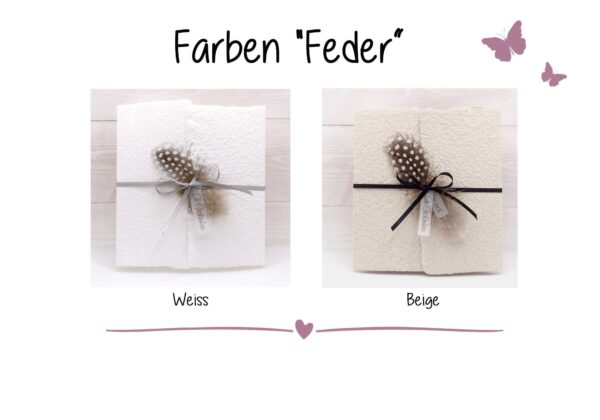Farbmusterkarte der handgeschöpften Trauerkarte "Feder"