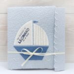 Geburtsanzeige Segelboot weiss auf blau
