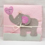 Taufkarte Elefant rosa aus handgeschöpftem Papier