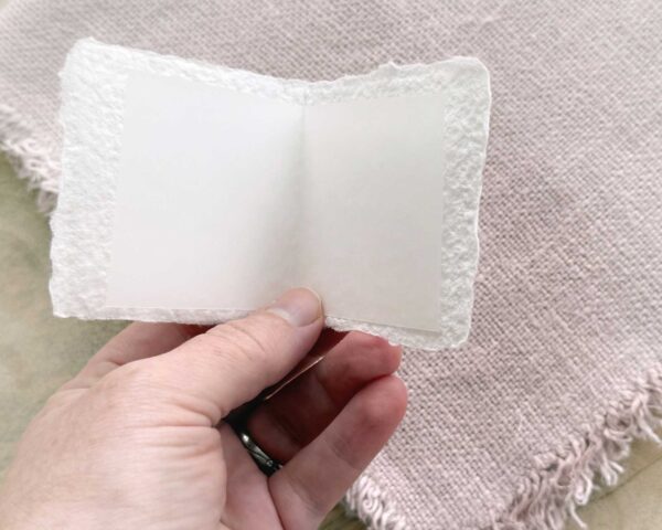 Geöffnete Mini-Weihnachtskarte mit gefaltetem Transparent-Einlegeblatt