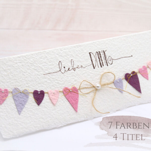 Muttertagskarte Wimpelkette Herzen purple