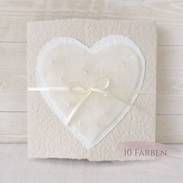 Hochzeitskarte Perlenherz beige