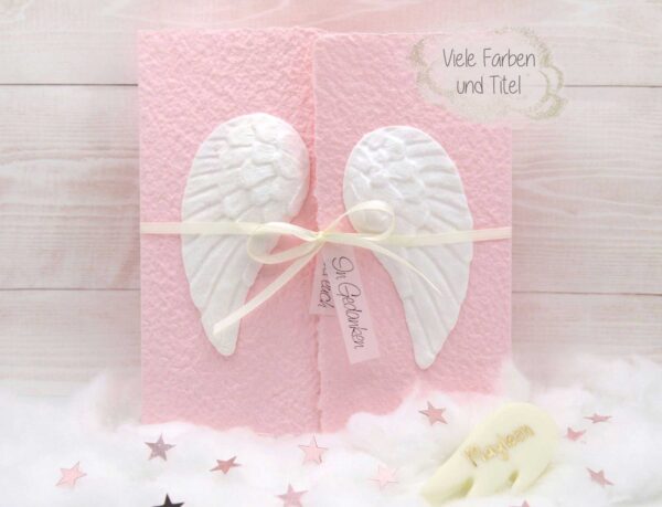 Trauerkarte „Engelsflügel“ für Kinder und Sternenkinder aus handgeschöpftem Papier