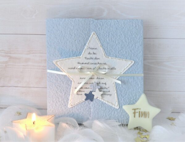 Trauerkarte "Der kleine Prinz" für ein Kind, Sternenkind oder Baby Stern blau