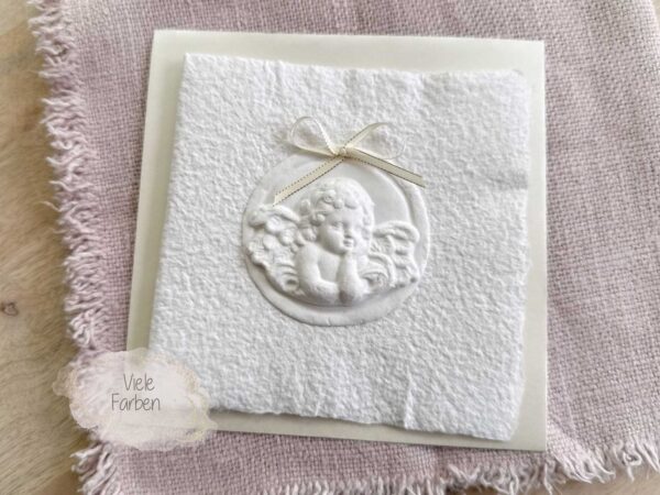 Personalisierte Weihnachtskarte "Engel weiss" aus handgeschöpftem Papier
