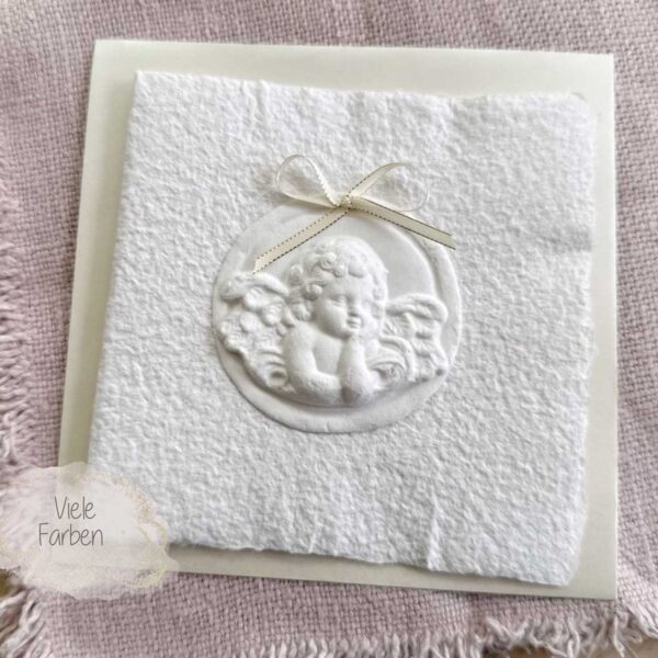 Personalisierte Weihnachtskarte "Engel weiss" aus handgeschöpftem Papier