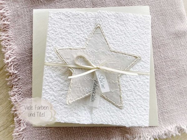 Personalisierte Weihnachtskarte Stern beige aus handgeschöpftem Papier