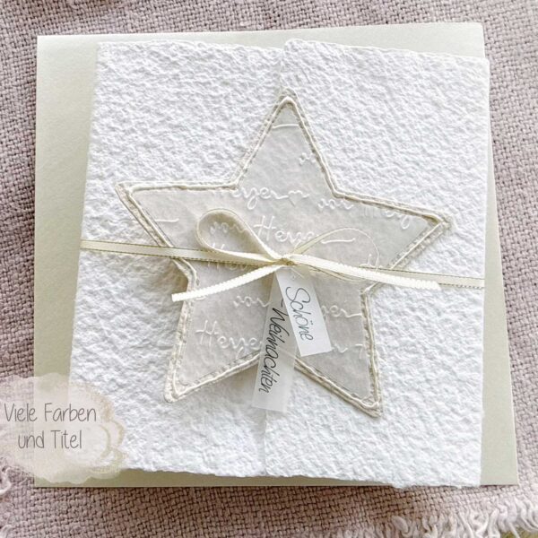 Personalisierte Weihnachtskarte Stern beige aus handgeschöpftem Papier